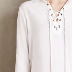 cloth & stone white lace up tunic Anthropologie